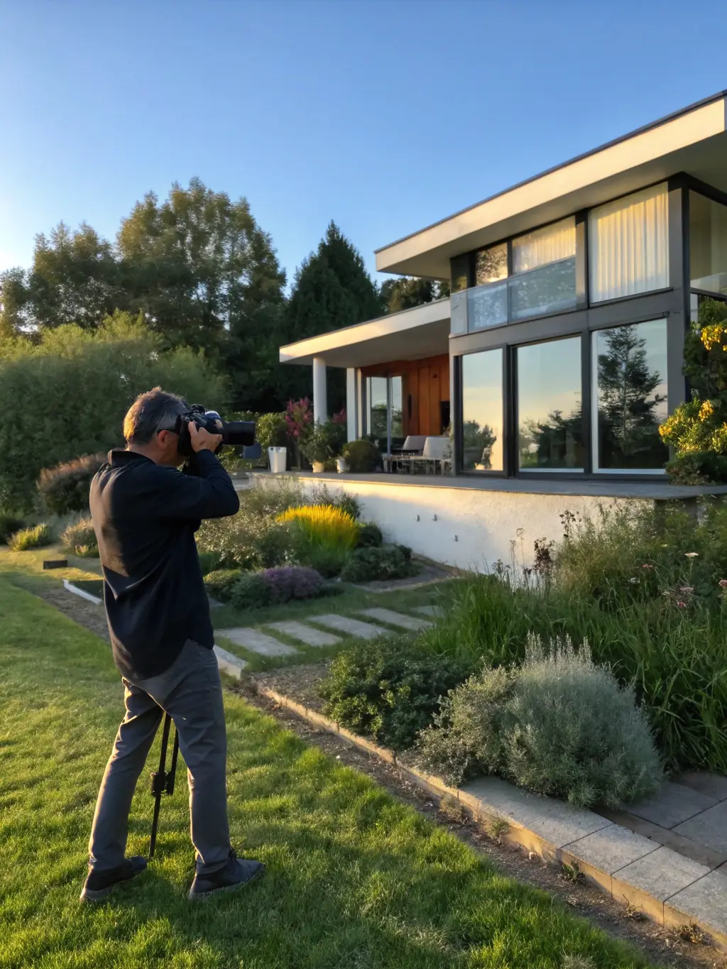 A content creator producing a high-quality video tour of a real estate property, showcasing its unique selling points.