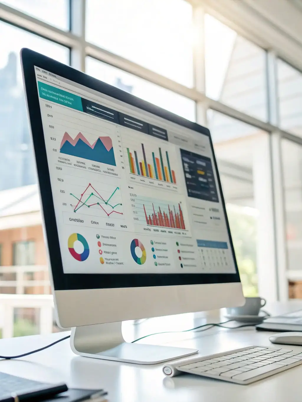 An image of a data analytics dashboard showing real estate market trends and campaign performance metrics.